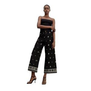 Elie Women Tahari Black & White Embroidered High-Waisted Crop Pants Size 6